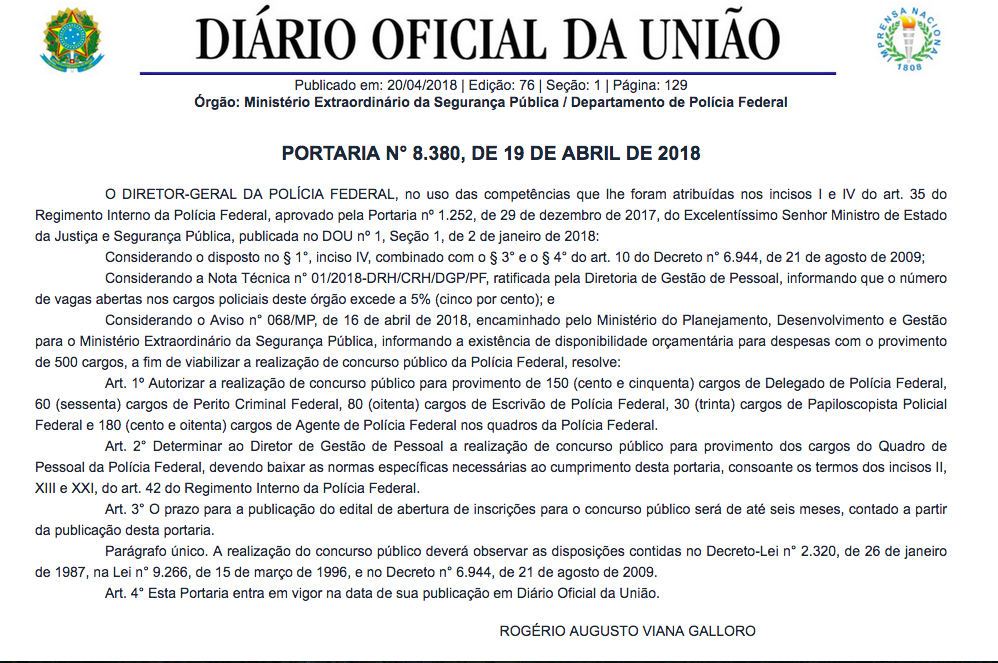 portaria pf concurso