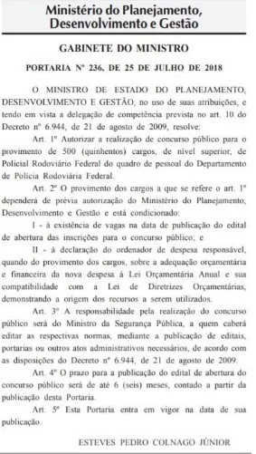 1 - Autorizado Concurso da PRF com 500 vagas. Salário chega a R$ 10 mil