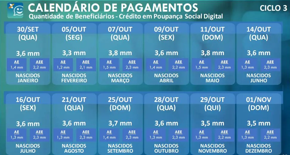 ciclo 3 - Caixa libera 6ª parcela nesta quarta auxílio para nascidos em junho