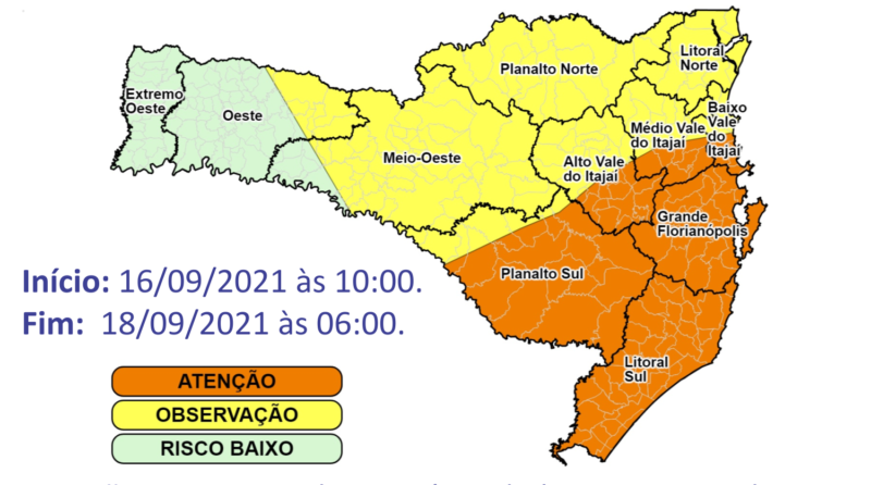 avisos meteorologicos 42 1 e1631802410996 800x446 1 - Defesa Civil alerta para temporais e alto risco de alagamento para SC