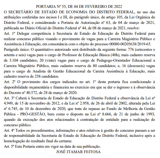 - Concurso Educação (DF 2022): SEE confirma distribuição das 4,2 mil vagas