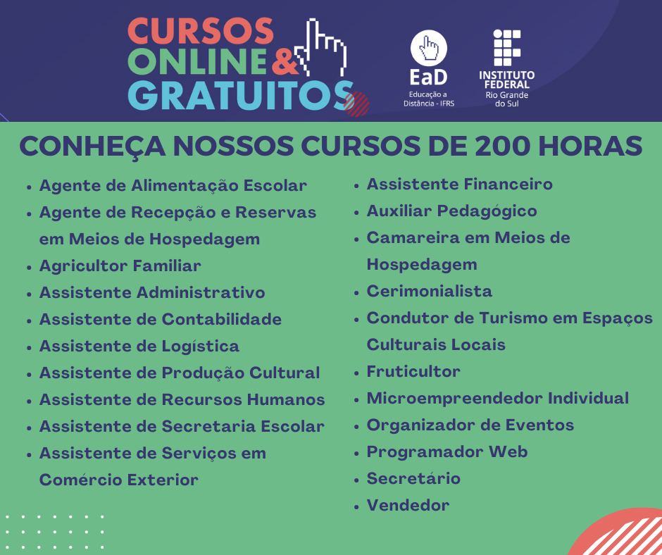 Cursos 200 h - IFRS realiza cursos a distância gratuitos nas áreas de hospedagem, produção cultural e fruticultura