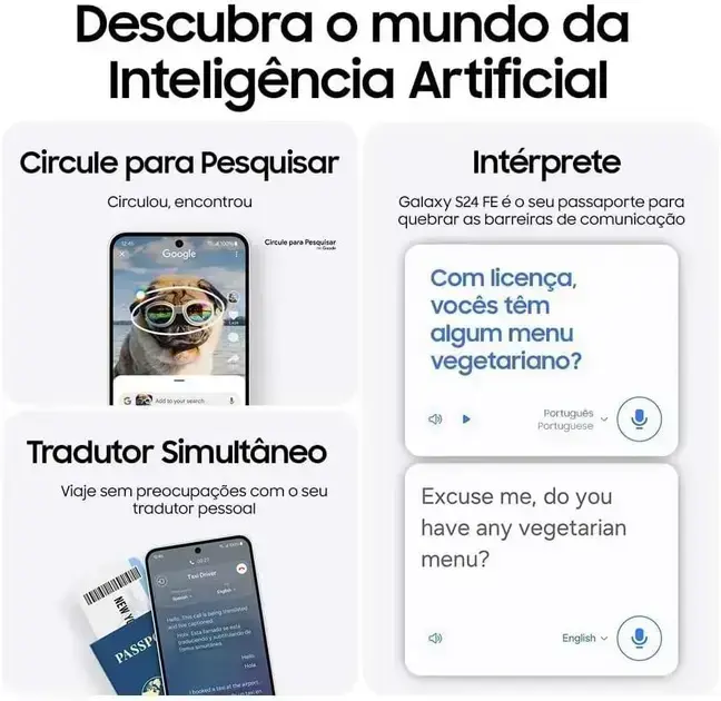 Imagem frontal do smartphone com fundo branco, destacando elementos gráficos e textos.